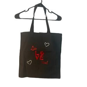 Live Love Woof Black & Red Dog Lovers 12X12 Tote Bag Women